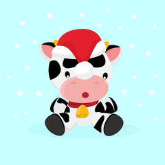 Cute cartoon Bull on a blue Background.