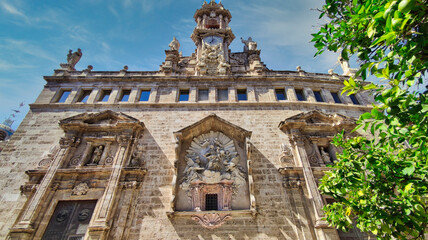 Fototapeta premium Baroque facade detail of the parish of Santos Juanes in Valencia