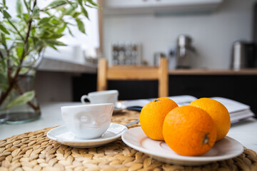 Coffee and tea mugs, table decoration, home staging, architecture photography