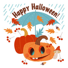 Fototapeta na wymiar Happy Halloween. Vector holiday illustration with scary pumpkins.