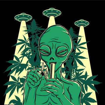 Happy Alien Smoking Marijuana With Bong 
