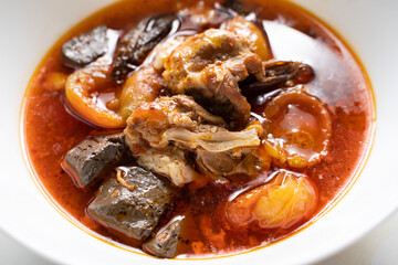 Nam Ngiao Rice Noodle, Traditional spicy rice noodle soup with Spicy Pork Sauce from Northern of Thailand