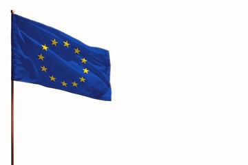 Fluttering European Union isolated flag on white background, mockup with the space for your content.