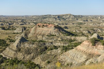 View of the Theodore Roosevelt National Park in badlands in North Dakota, United States