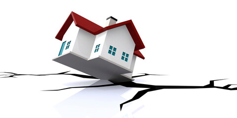 House fall into crack ground