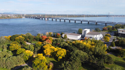 Montreal City Victoria bridge over St-Lawrence river