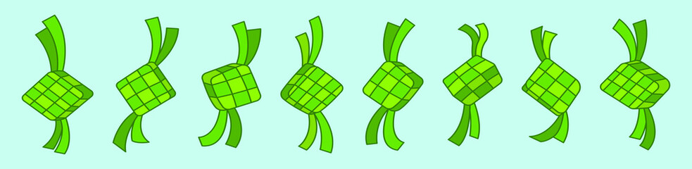 green ketupat vector illustration for ramadan and eid mubarak. ketupat icon template with various models isolated on blue