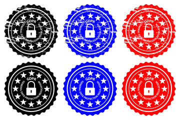 GDPR (General Data Protection Regulation) - rubber stamp - vector - black, blue and red, 