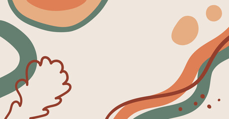 Autumn leaf in a hand drawn linear style on colorful abstract background.