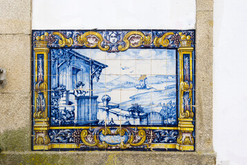 azulejos panels representing scenes from the countryside on the Leça do Balio train station near Porto, Portugal 
