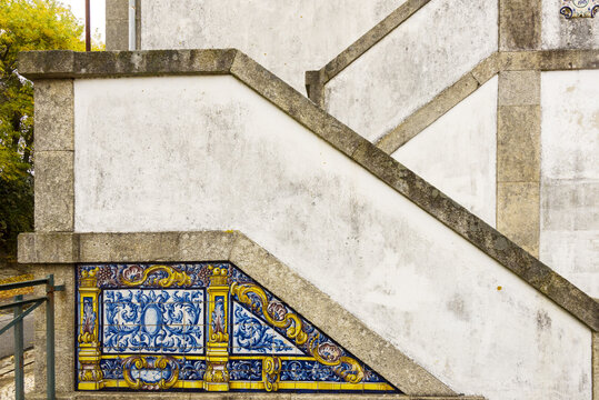 azulejos panels representing scenes from the countryside on the Le&ccedil;a do Balio train station near Porto, Portugal 