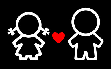 Simple couple icon in trendy flat style isolated on black background. Black and people silhouette. Persons symbol for web site design, logo, app, UI, dress room or washroom, WC (public toilet). 