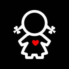 Simple woman icon in trendy flat style isolated on black background. Black and white girl silhouette. Female person symbol for web site design, logo, app, UI, dress room or washroom, WC (public toilet