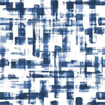Fototapeta Abstract grunge cross geometric shapes contemporary art blue color seamless pattern background
