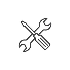 wrench and screwdriver icon in line style isolated on white background. vector Illustration.