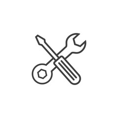 wrench and screwdriver icon in line style isolated on white background. vector Illustration.
