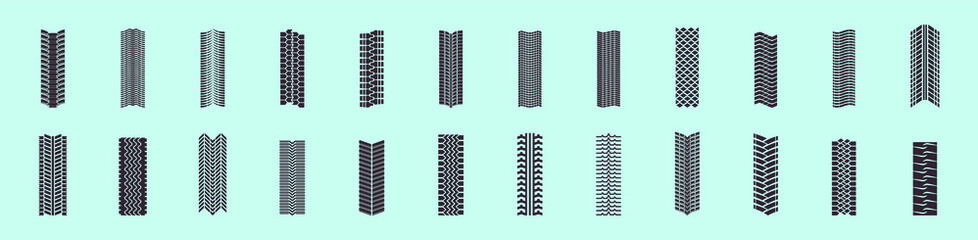 set of tyre mark cartoon icon design template with various models. vector illustration isolated on blue background