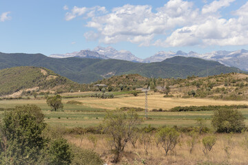 Monte Perdido (Perdido mountain) seen from Ainsa town, Aragon, Spain.