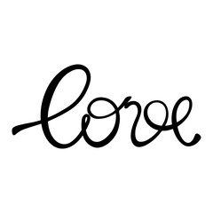 Love word hand drawing lettering illustration. Black quote isolated on white background.