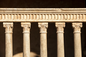 Fototapeta premium Close-up of an ancient marble balustrade in Verona downtown (Piazza dei Signori), UNESCO world heritage site, Veneto, Italy, Europe.