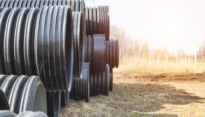 Large diameter black polypropylene pipes for laying communications, drainage systems and heating...