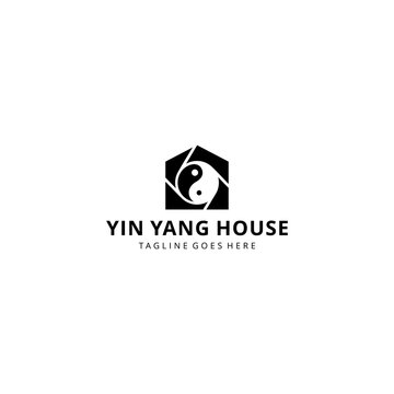 Illustration abstract yin yang house balance sign logo design template