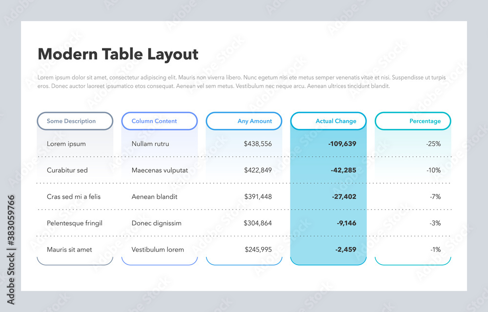 Poster Simple business table layout. Flat design, easy to use for your website or presentation.