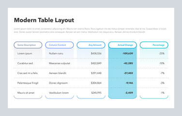 Simple business table layout. Flat design, easy to use for your website or presentation.