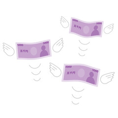 飛んでいく　五千円札　紙幣　イラスト　素材