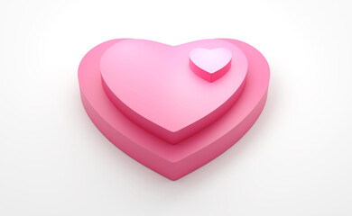 pink heart on white background for Valentine's Day 3D illustration