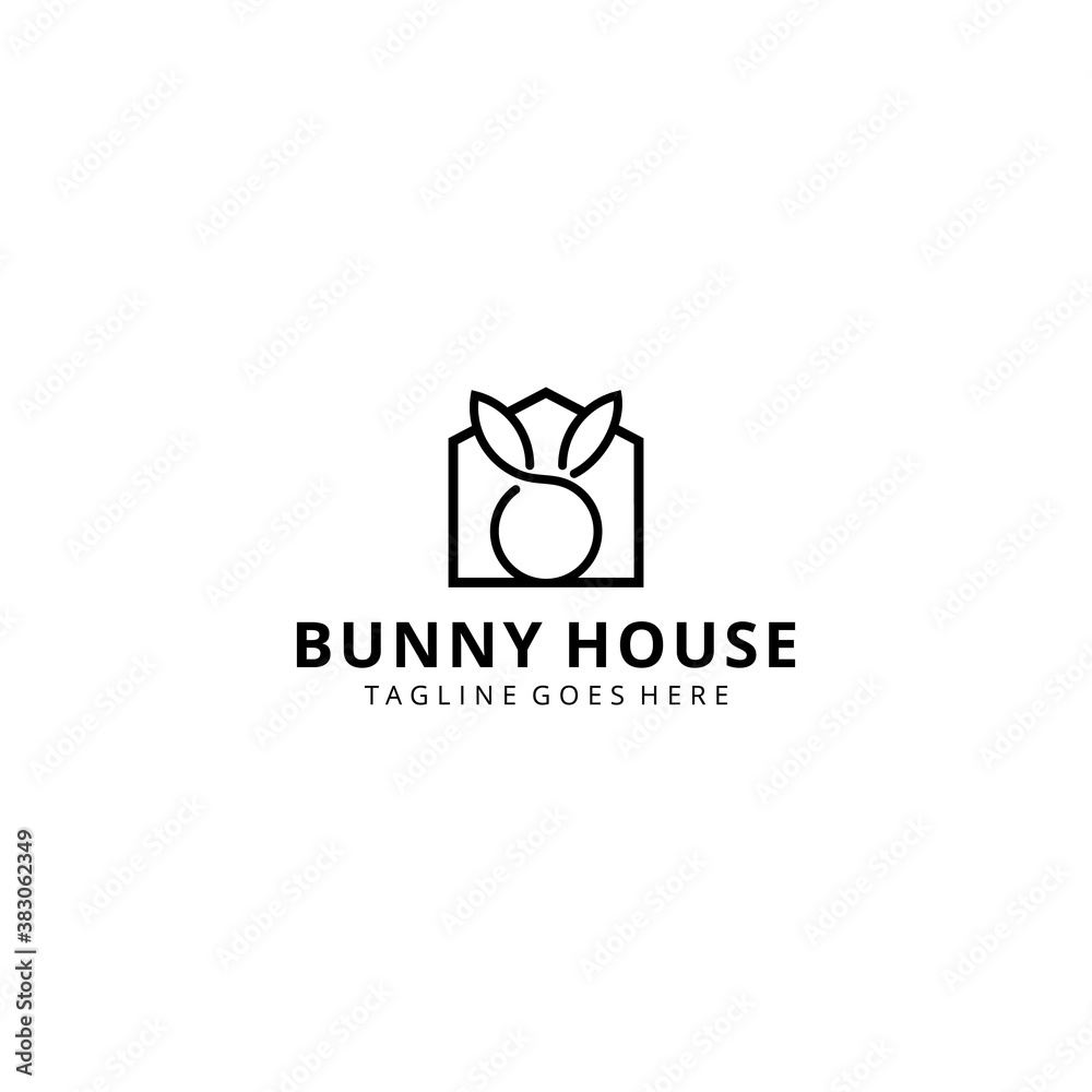 Sticker creative modern rabbit bunny animal with house logo template. vector illustration