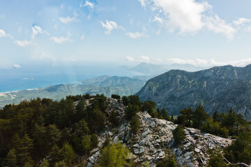 Viewpoint from the top of Tahtali mountain at Olympos national park in Turkey