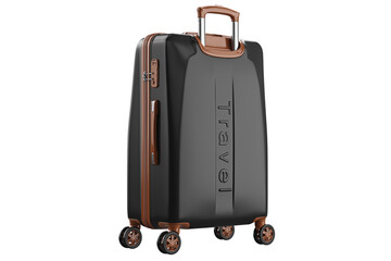 Suitcase baggage travel black large luggage. 3D isolated white background