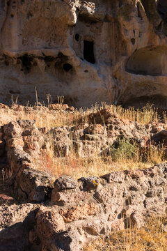 Remains of Ancient Puebloan Cave Dwellings, Bandelier National Monument, New Mexico, USA
