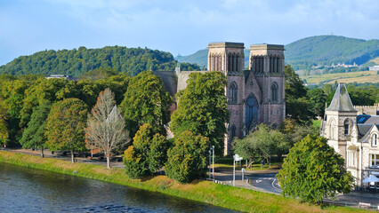 Fototapeta na wymiar Autumn photo of St. Andrew's Cathedral in Inverness on a sunny morning