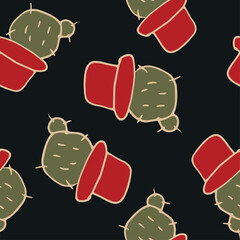 Fun Western Cactus Seamless Repeat Wallpaper Tile . Black and White Monochromatic
