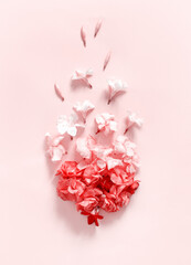 Obraz premium Pink flowers on a pink background top view