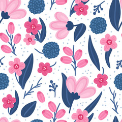 Floral seamless pattern. Hand drawn beautiful flowers. Colorful repeating background with blossom. Design for wallpaper, textiles, wrapping paper, cover notebook, header. Vector illustration, eps10