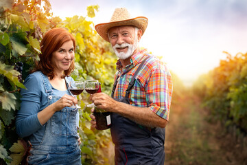 Farmer couple toasting