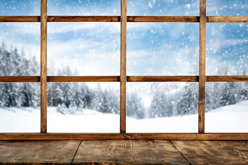 table background and winter window of free space 