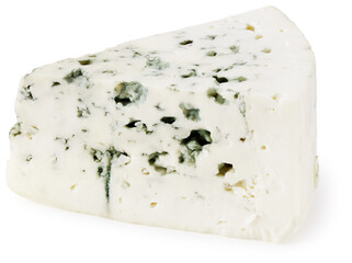 cut of blue cheese isolated on white background. macro. full depth of field