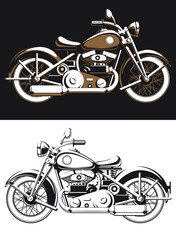 Silhouette vintage biker motorcycle sideview vector isolated old rider logo on black and white style