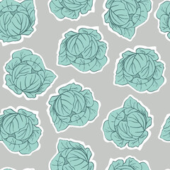 Seamless background with cabbage. Green cabbage on a pink background.