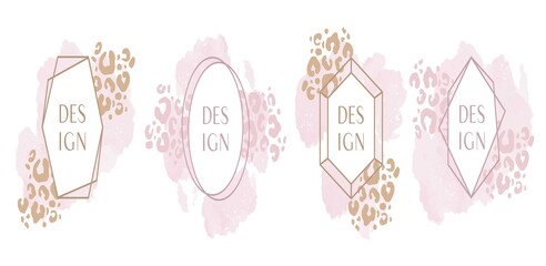 Abstracr art vector illustration watercolor background with frame for text and leopard pattern with splashes paint. Design template for banner, sale promotion, special offer, social media publication. © IrkoValenko