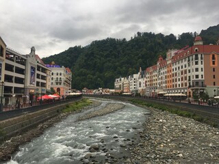 Fototapeta na wymiar mountain river in the town