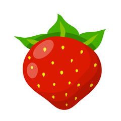 Strawberry. Red sweet berry. Dessert and natural food. Flat cartoon illustration isolated on white. Small fruit