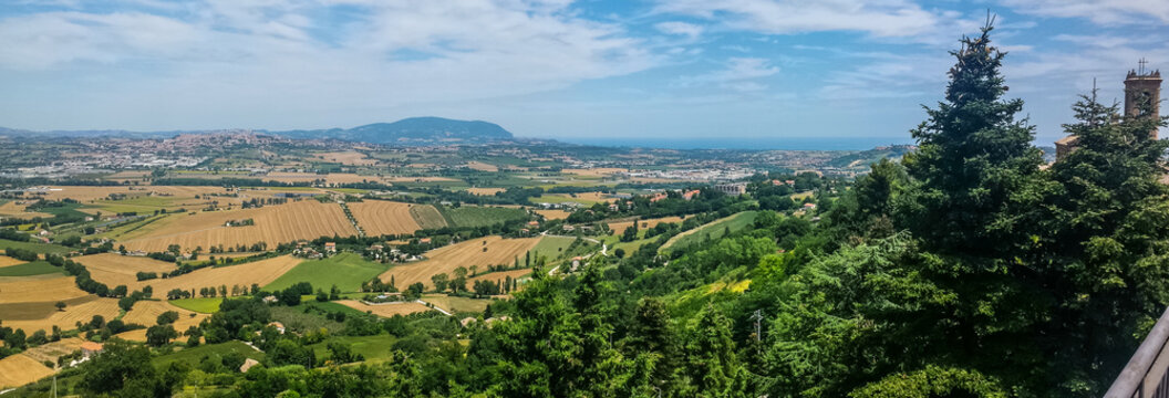 Ultra wide view of the hill of the Marche from Recanati