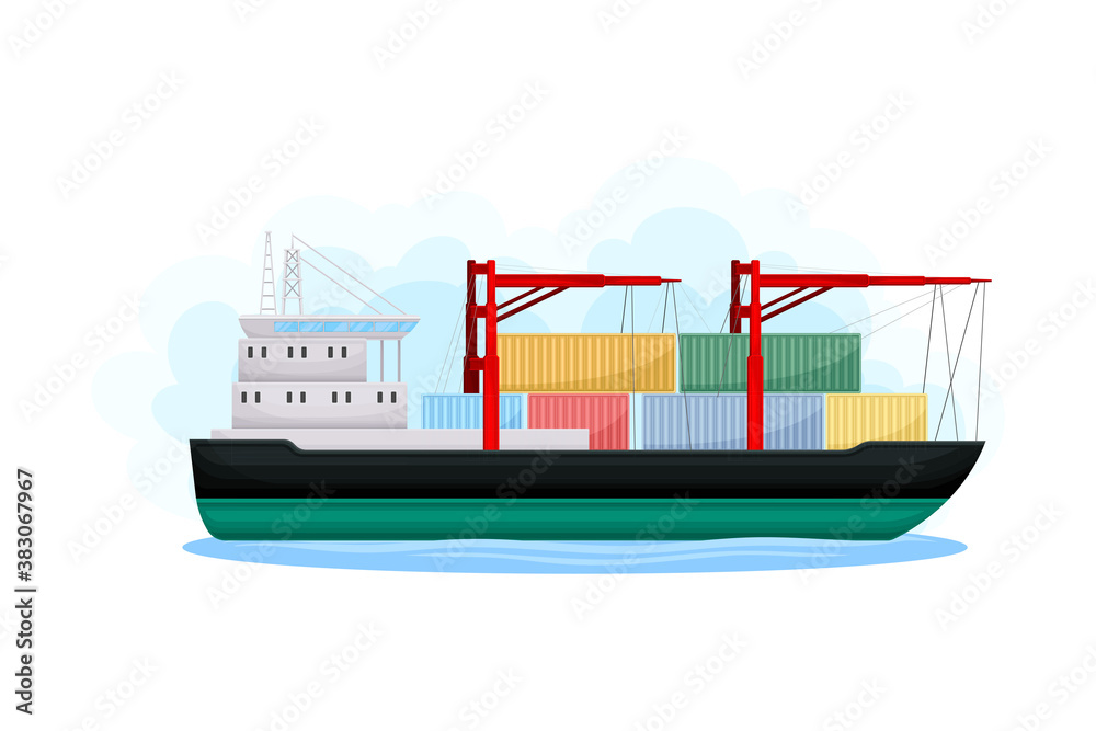 Wall mural Cargo Ship or Freighter as Water Transport Vector Illustration