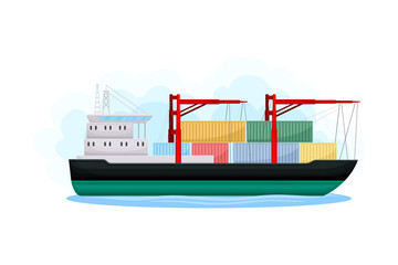 Cargo Ship or Freighter as Water Transport Vector Illustration