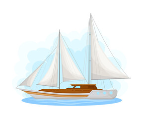 Luxury Yacht with Cabin and Sails as Water Transport Vector Illustration